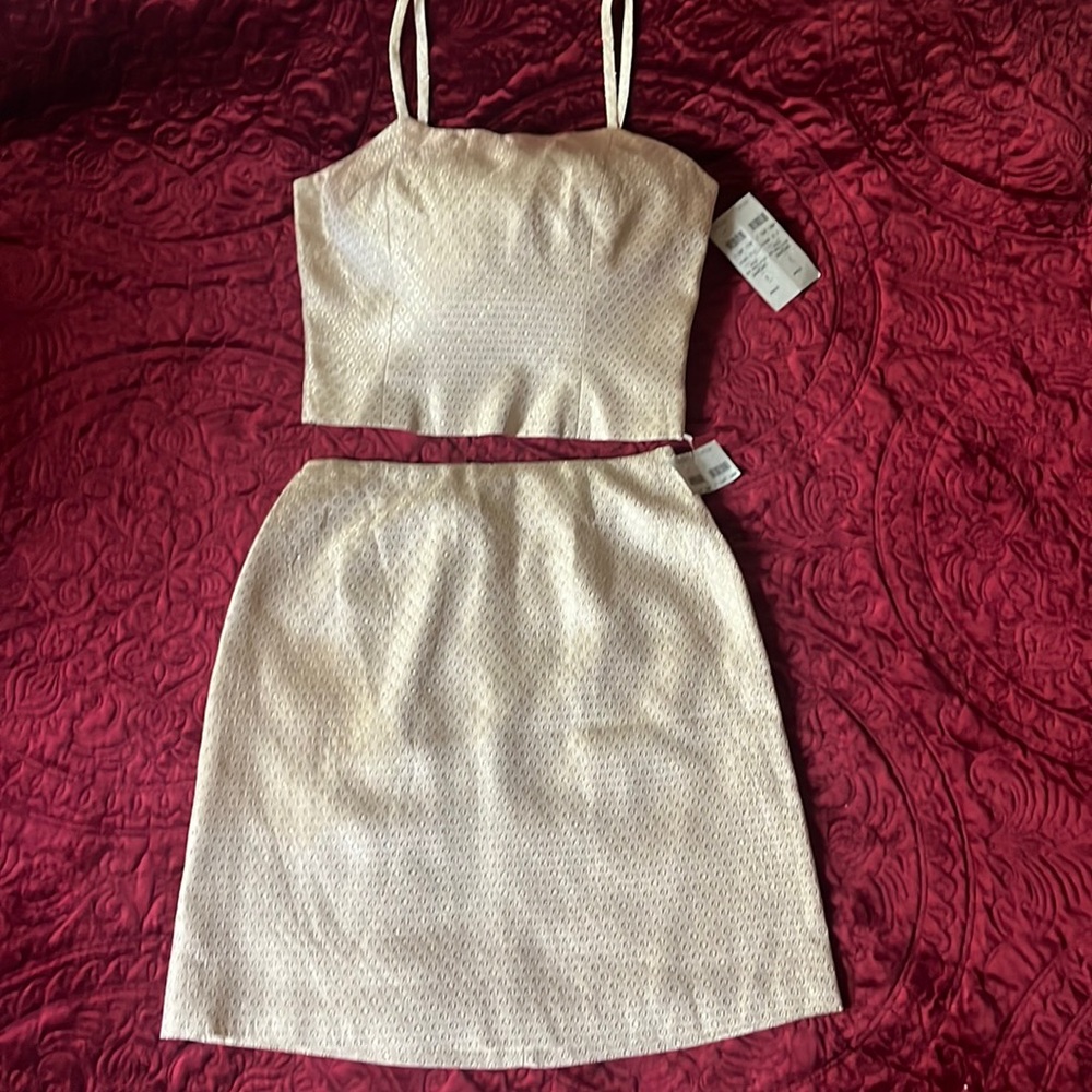 NWT Cach’e Women’s 2 Piece Gold Metallic Top & Skirt Set (Size 2)